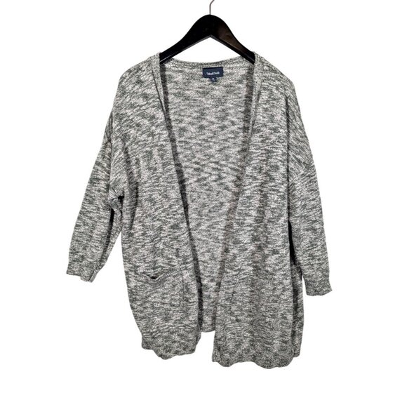 ModCloth Women Sz 1X Open Front Cardigan Teal Green Heather Cotton Knit Pockets - Picture 1 of 7